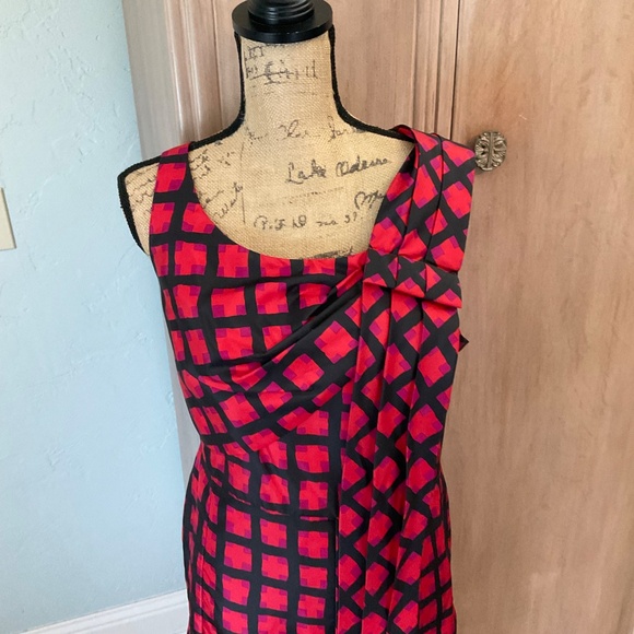 π₯ Y2K Marc by Marc Jacobsβ100% Silk Sash Red Check Cocktail Dress Size 10 - Picture 11 of 12